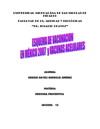 UNIVERSIDAD MICHOACÁNA DE SAN NICOLAS DE
HIDALGO
FACULTAD DE CS. MEDICAS Y BIOLÓGICAS
“DR. IGNACIO CHAVEZ”
ALUMNA:
DENISSE NAYELI GORDILLO JIMÉNEZ
MATERIA:
MEDICINA PREVENTIVA
SECCION: 12
 