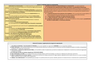 Artículo 37. MATERIAS OBJETO DE NEGOCIACIÓN.
1. SERÁN OBJETO DE NEGOCIACIÓN, en su ámbitorespectivoyen relacióncon las
competencias de cada AdministraciónPública ycon el alcance que legalmente proceda en
cada caso, lasmaterias siguientes:
a) La aplicacióndel incrementode las retribuciones del personal al serviciode las
AdministracionesPúblicas que se establezca enla LEYDE PRESUPUESTOS GENERALES DEL
ESTADO Y DE LAS COMUNIDADES AUTÓNOMAS.
b) La determinaciónyaplicación de lasretribuciones complementarias de los
funcionarios.
c) Las normas que fijen los criterios generales enmateria de acceso, carrera,
provisión, sistemas de clasificación de puestos de trabajo, y planes e instrumentos de
planificación de recursos humanos.
d) Las normas que fijen los criterios ymecanismos generalesen materia de
evaluación del desempeño.
e) Los planes de PrevisiónSocial Complementaria.
f) Los criterios generales de los planes y fondos para la formación y la promoción
interna.
g) Los criterios generales para la determinación de prestaciones sociales y pensiones
de clases pasivas.
h) Las propuestas sobre derechos sindicales y de participación.
i) Los criterios generales de acciónsocial.
j) Las que así se establezcanenla normativa de prevenciónde riesgos laborales.
k) Las que afectena las condiciones de trabajo y a las retribuciones de los
funcionarios, cuya regulación exija NORMA CON RANGO DE LEY.
l) Los criterios generales sobre ofertas de empleo público.
m) Las referidas a calendariolaboral, horarios, jornadas, vacaciones, permisos,
movilidad funcional y geográfica, así como los criterios generales sobre la planificación
estratégica de los recursos humanos, en aquellos aspectos que afecten a condiciones de
trabajode los empleados públicos.
2.QUEDAN EXCLUIDAS DE LA OBLIGATORIEDAD DE LA NEGOCIACIÓN, las materiassiguientes:
a) Las decisiones de las Administraciones Públicas que afecten a sus potestades de organización.
Cuandolasconsecuenciasde lasdecisiones de las Administraciones Públicas que afectena sus potestades de
organizacióntengan repercusiónsobre condicionesde trabajode los funcionarios públicos contempladas en el
apartadoanterior, procederá la negociación de dichascondiciones conlasorganizaciones sindicalesa que se
refiere este Estatuto.
b) La regulación del ejercicio de los derechos de los ciudadanos yde los usuarios de los servicios públicos, así
como el procedimiento de formación de los actos y disposiciones administrativas.
c) La determinación de condiciones de trabajo del personal directivo.
d) Los poderes de dirección y control propios de la relación jerárquica.
e) La regulación y determinación concreta, en cada caso, de los sistemas, criterios, órganos y procedimientos
de acceso al empleo público y la promoción profesional.
Artículo 40. Funciones y legitimación de los órganos de representación
1. LAS JUNTAS DE PERSONAL Y LOS DELEGADOS DE PERSONAL, en su caso, tendrán las siguientes FUNCIONES, en sus respectivos ámbitos:
a) Recibir información, sobre la política de personal, así comosobre los datos referentesa la evolución de las retribuciones, evoluciónprobabledel empleoenel ámbito correspondiente
y programas de mejora del rendimiento.
b) Emitirinforme, a solicitud de la Administración Pública correspondiente, sobre el trasladototalo parcialde las instalacionese implantacióno revisiónde sus sistemas de organización
y métodos de trabajo.
c) Ser informados de todas las sanciones impuestas por FALTAS MUY GRAVES.
d) Tener conocimiento y ser oídos en el establecimiento de la jornada laboral y horario de trabajo, así como en el régimen de vacaciones y permisos.
e) Vigilar el cumplimiento de las normas vigentes en materia de condiciones de trabajo, prevenciónde riesgos laborales, Seguridad Social yempleo yejercer, en su caso, las acciones
legales oportunas ante los organismos competentes.
f) Colaborar con la Administración correspondiente para conseguir el establecimiento de cuantas medidas procuren el mantenimiento e incremento de la productivid ad.
 