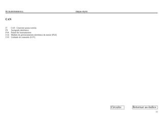 PE 54.00-B-0030-01A Edição: 05/03
12
CAN
J7 CAN - Conector ponta estrela
P5 Tacógrafo eletrônico
P18 Painel de instrumentos
U16 Módulo do gerenciamento eletrônico do motor (PLD)
U35 Unidade de comando (UCV)
Retornar ao índiceCircuito
 