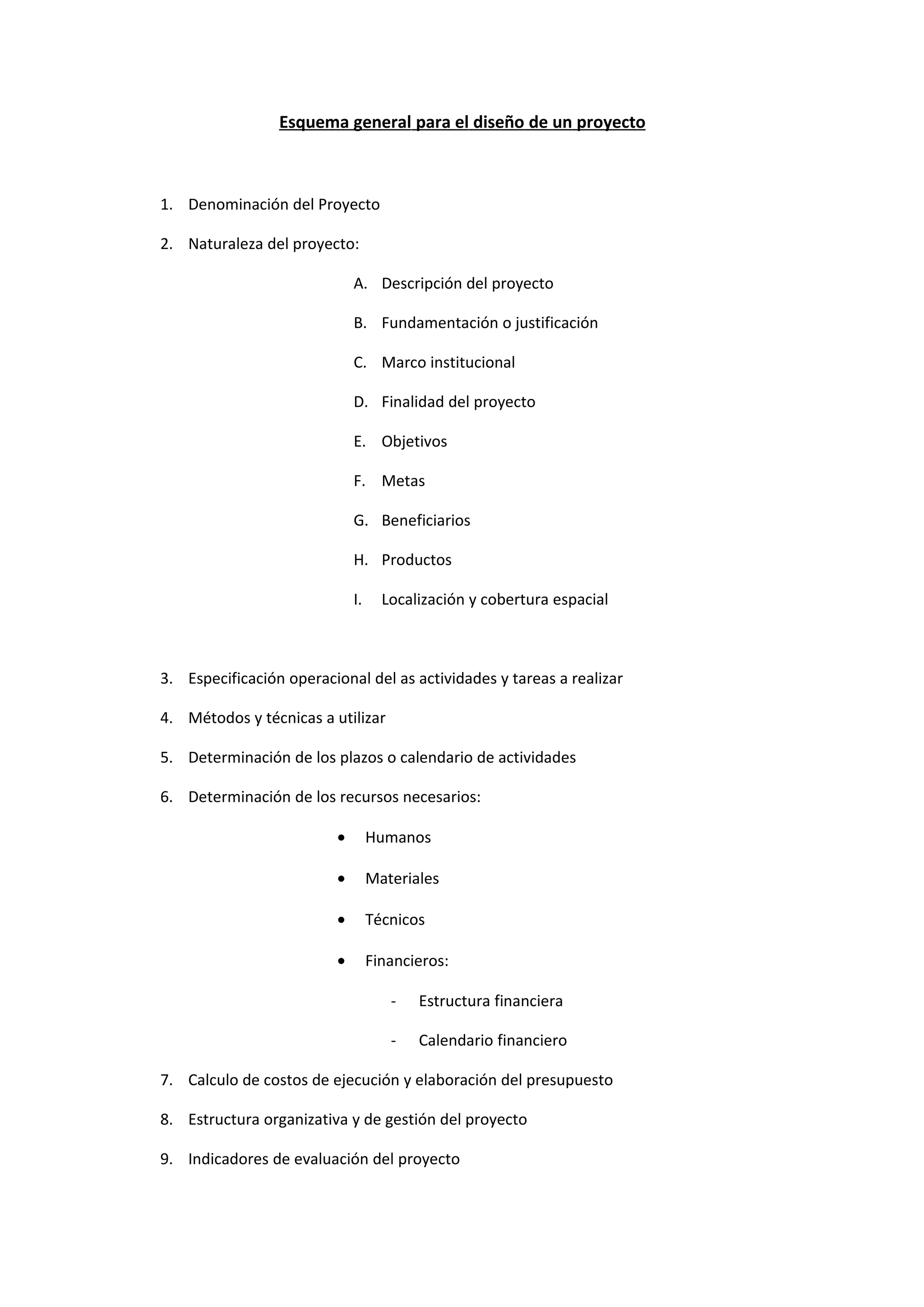 Esquema general para el diseño de un proyecto | DOC