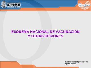 ESQUEMA NACIONAL DE VACUNACION Y OTRAS OPCIONES Subdirección de Epidemiología Agosto de 2008 