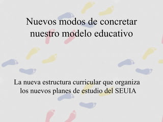Nuevos modos de concretar
nuestro modelo educativo
La nueva estructura curricular que organiza
los nuevos planes de estudio del SEUIA
 