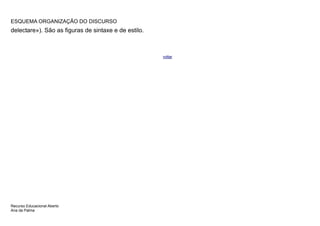 ESQUEMA ORGANIZAÇÃO DO DISCURSO
delectare»). São as figuras de sintaxe e de estilo.



                                                      voltar




Recurso Educacional Aberto
Ana da Palma
 