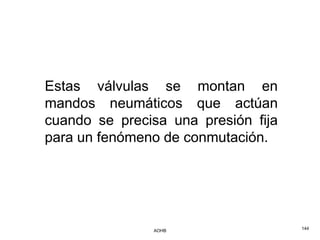 Estas válvulas se montan en
mandos neumáticos que actúan
cuando se precisa una presión fija
para un fenómeno de conmutación.




               AOHB                  144
 
