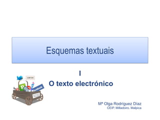 Esquemas textuais

         I
O texto electrónico

              Mª Olga Rodríguez Díaz
                  CEIP. Milladoiro. Malpica
 