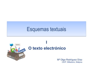 Esquemas textuais

         I
O texto electrónico

              Mª Olga Rodríguez Díaz
                  CEIP. Milladoiro. Malpica
 