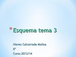 * Esquema tema 3
Nieves Calcerrada Molina
6º
Curso 2013/14

 