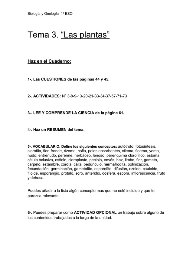 Esquema tema 3 las plantas | PDF