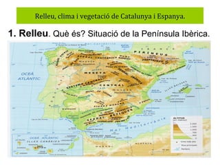 Relleu, clima i vegetació de Catalunya i Espanya.

1. Relleu. Què és? Situació de la Península Ibèrica.

 