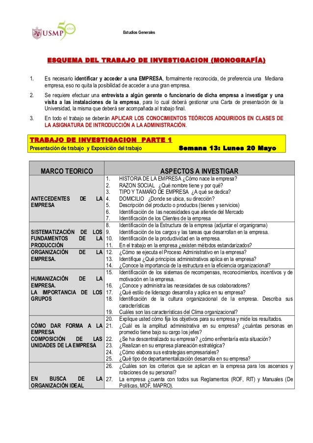 Esquema trabajo de investigacion 1 y 2