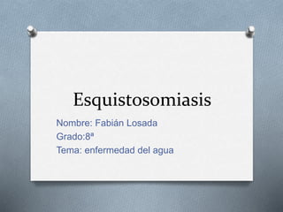 Esquistosomiasis
Nombre: Fabián Losada
Grado:8ª
Tema: enfermedad del agua
 
