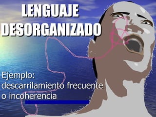 LENGUAJE DESORGANIZADO  Ejemplo:  descarrilamiento frecuente  o incoherencia 