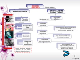 Pueden aparecer Se clasifican en 3: Estos síntomas pueden aparecer en el primer episodio de esquizofrenia 