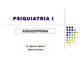 PSIQUIATRIA I

   ESQUIZOFRENIA



    Dr. Alejandro Aguila Z.
      Médico Psiquiatra.
 