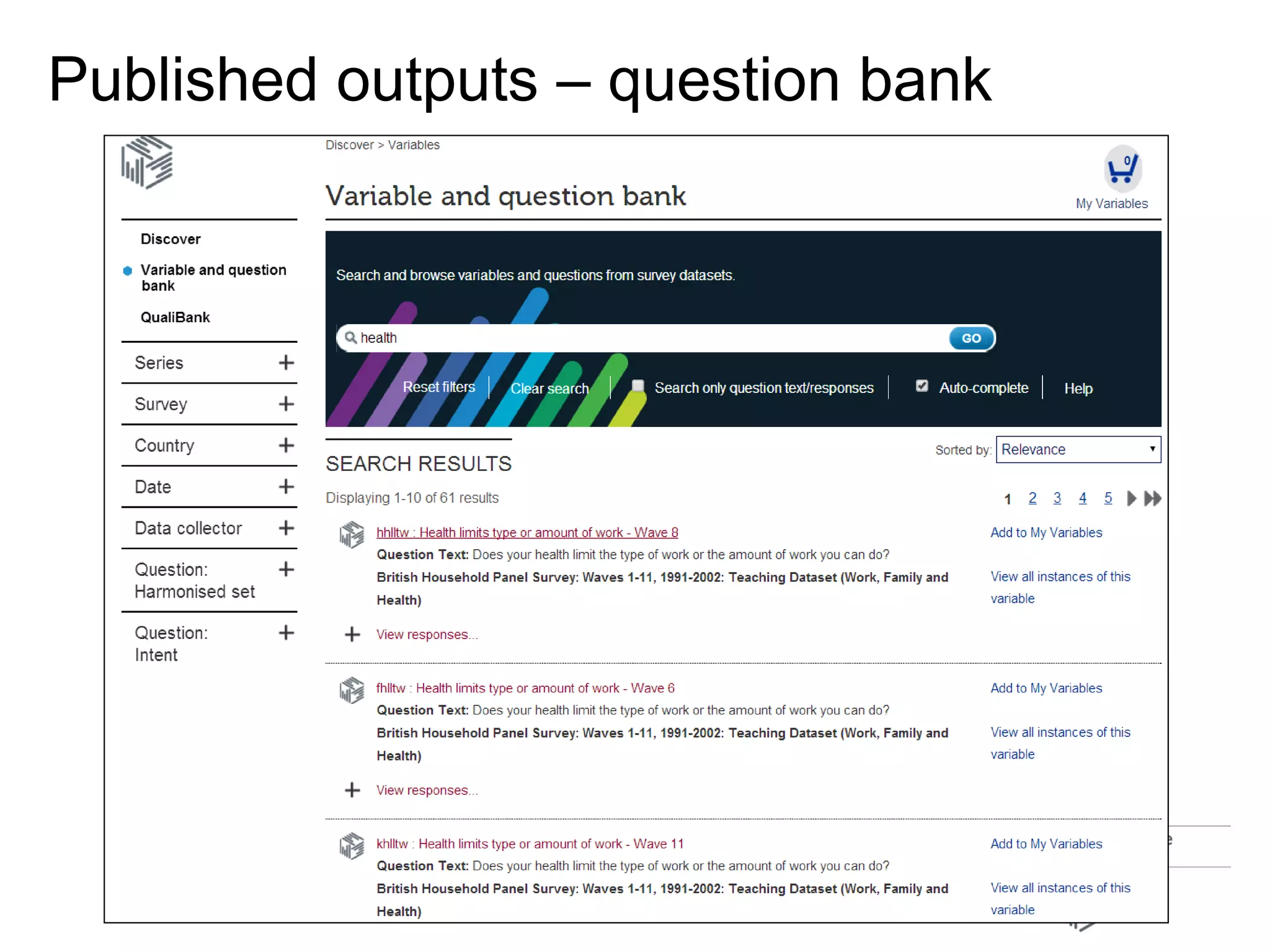 Published outputs – question bank
 