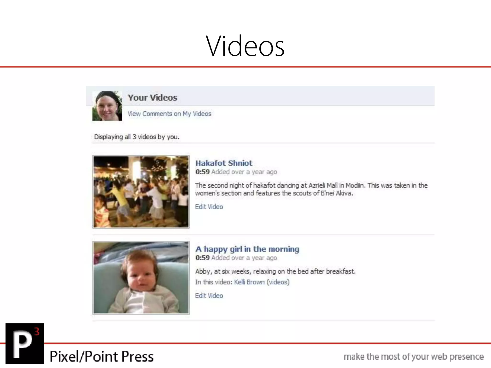 Facebook Page TypesFour types of pages:Profile – for individual peopleGroup – whether commercial or for funFan – Businesses, products, artists, public figuresAnd others – it changes quickly and often