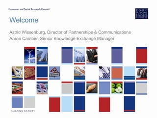 Welcome Astrid Wissenburg, Director of Partnerships & Communications Aaron Camber, Senior Knowledge Exchange Manager 