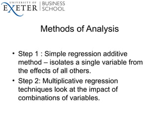 Methods of Analysis
• Step 1 : Simple regression additive
method – isolates a single variable from
the effects of all othe...
