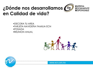 DECORA TU AREA
TARJETA NAVIDEÑA FAMILIA ECN
POSADA
REUNION ANUAL
¿Dónde nos desarrollamos
en Calidad de vida?
 