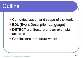 Outline Contextualization and scope of the work EDL (Event Description Language) DETECT architecture and an example scenario Conclusions and future works 