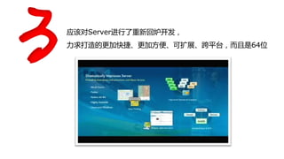 应该对Server迚行了重新回炉开发，
力求打造的更加快捷、更加方便、可扩展、跨平台，而丏是64位
 