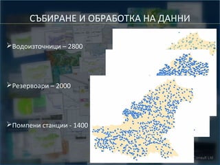 СЪБИРАНЕ И ОБРАБОТКА НА ДАННИ
➢Водоизточници – 2800

➢Резервоари – 2000

➢Помпени станции - 1400

 