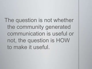 2. VisualizationTranslation Team – Translates Media and SMS reports from/to English.Geo-Location Team – Finds GPS coordinates for Media and SMS report.Report Team – Categorize and approve reports after they have been translated and geo-locatedTechnology Team – Responsible for all technical tasks 