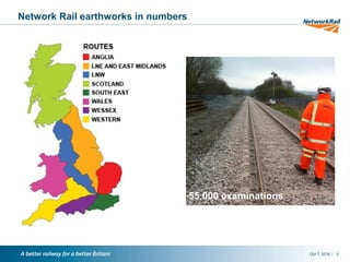/
16,000 Route Km190,000 earthworks55,000 examinations
Oct 7, 2016 2
Network Rail earthworks in numbers
 