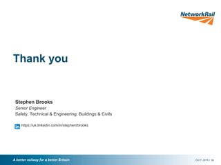 //Oct 7, 2016 39
Stephen Brooks
Senior Engineer
Safety, Technical & Engineering: Buildings & Civils
https://uk.linkedin.com/in/stephenrbrooks
Thank you
 