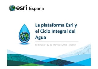 La plataforma Esri y
el Ciclo Integral del
Agua
Seminario – 12 de Marzo de 2013 - Madrid
 