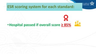 ESR scoring system for each standard:
•Hospital passed if overall score ≥ 85%
 