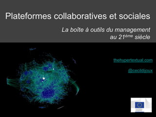 Plateformes collaboratives et sociales
thehypertextual.com
@cecildijoux
La boîte à outils du management
au 21ème siècle
 