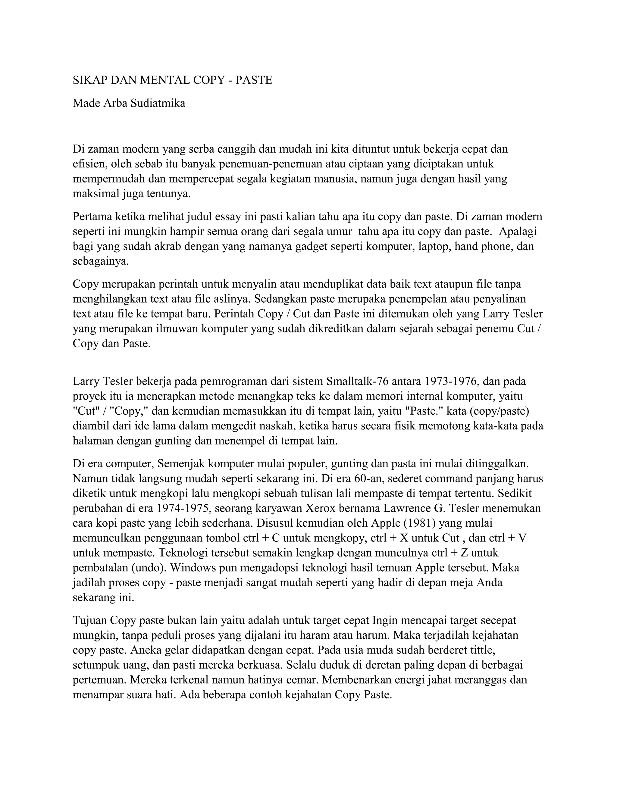 Essay Sikap dan mental copy-paste | DOC