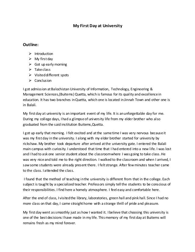 Essay on my first day of university