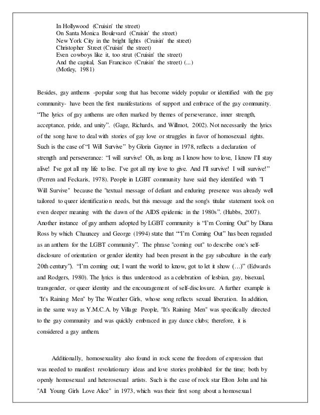Apa Style Essay Paper Advanced English Essay also Persuasive Essay Ideas For High School Essay On Sexual Minorities In Music Scene Of S And S Essay Health