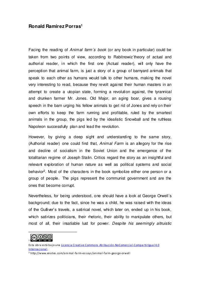 Modest Proposal Essay Examples Ronald Ramirez Porras Facing The Reading Of Animal Farms Book Or Any Book Essays On Importance Of English also Political Science Essay Essay Animal Farm Classification Essay Thesis