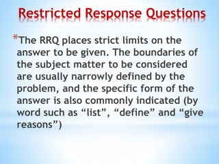 Restricted Response Essay Science Example Essay Question -assessment | PPTX
