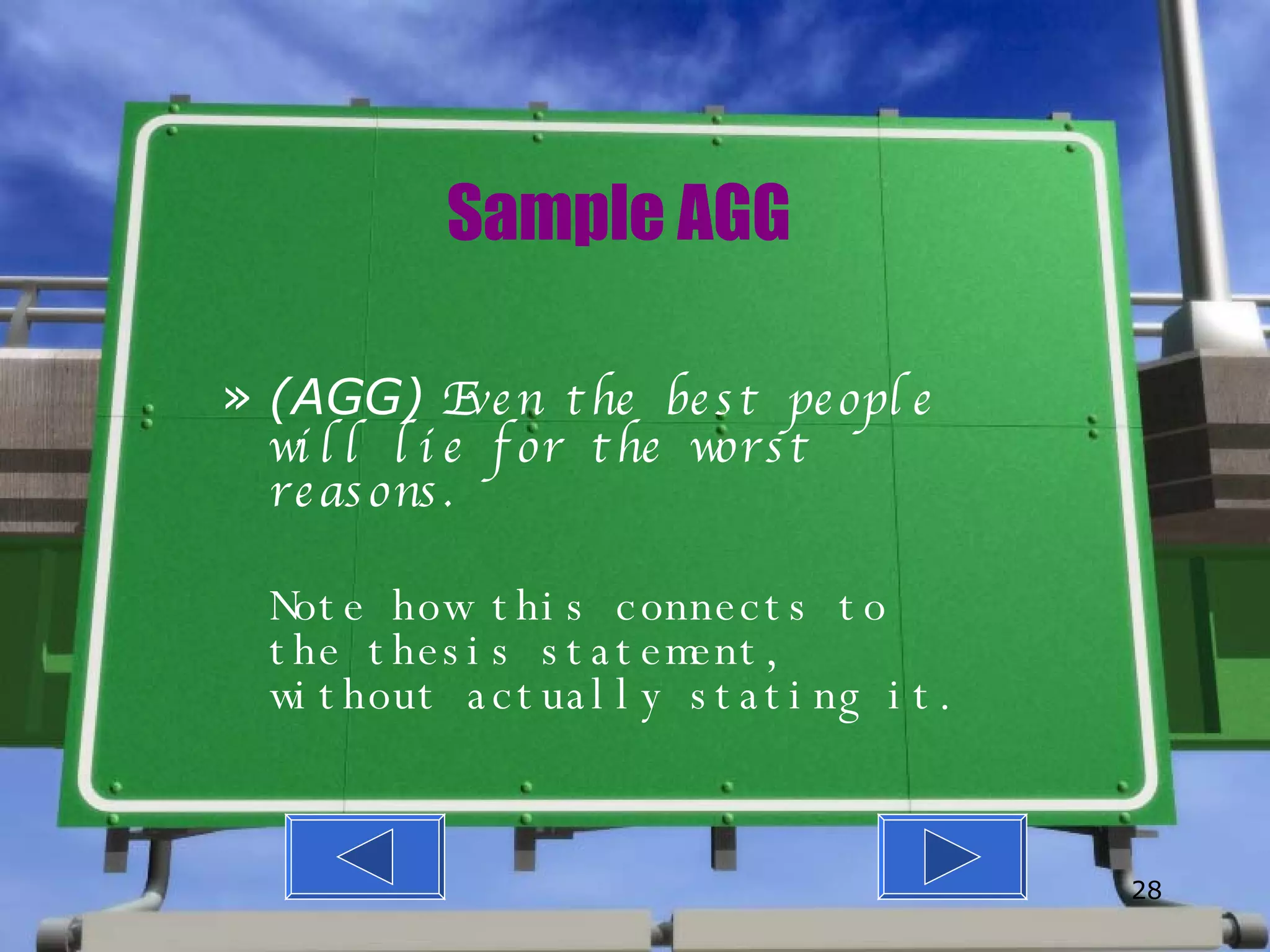 Sample AGG (AGG)  When Eddie from Ohio says “Not all the changes are visible,”  they could easily be describing the main characters in  Under the Persimmon Tree.” Note how this connects to the thesis statement, without actually stating it. 
