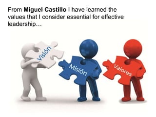 From Miguel Castillo I have learned the
values ​​that I consider essential for effective
leadership…
 