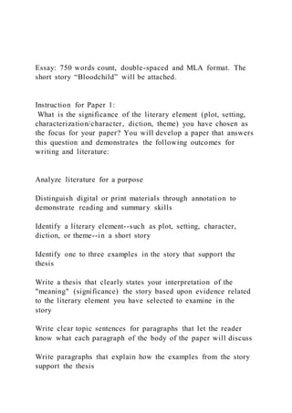 Essay 750 words count, double-spaced and MLA format. The short | PDF