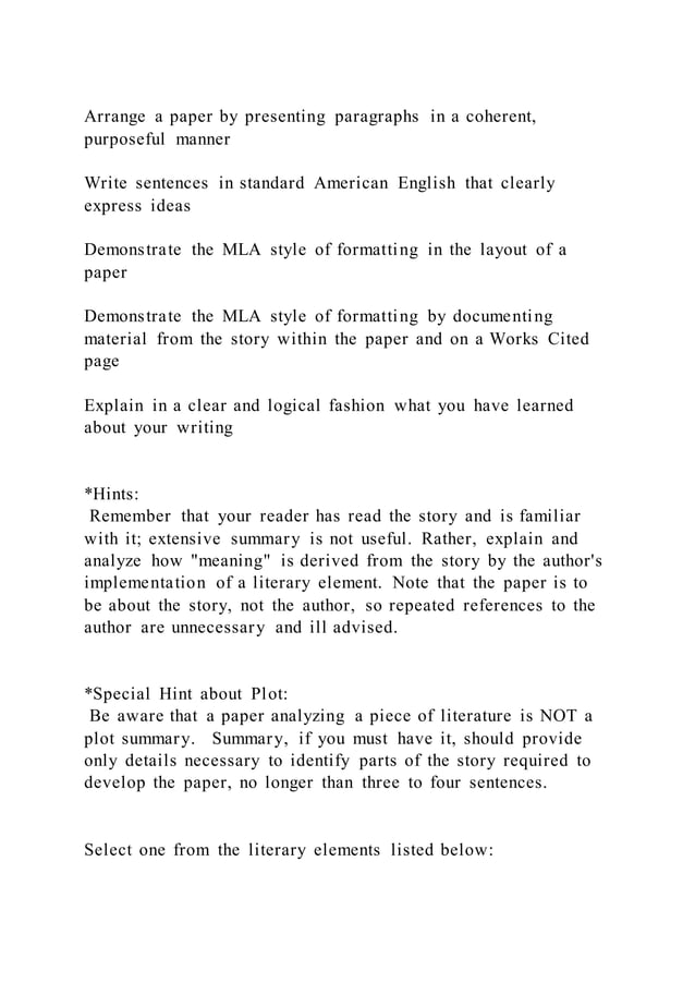 Essay 750 words count, double-spaced and MLA format. The short | PDF