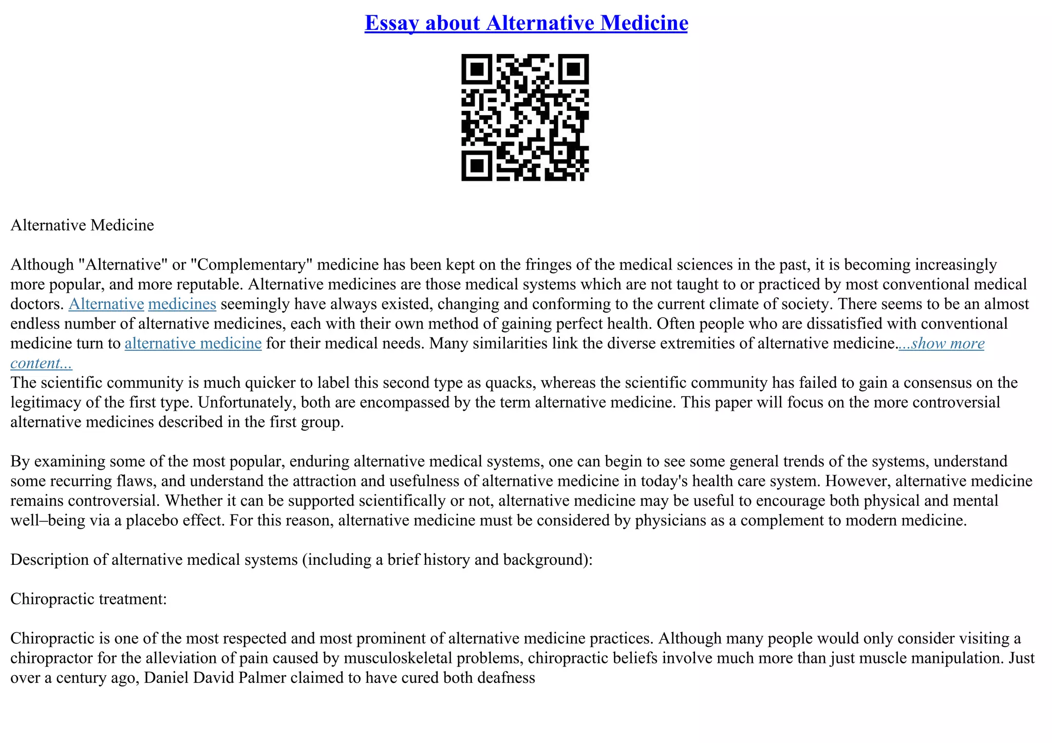 Essay About Alternative Medicine PPT