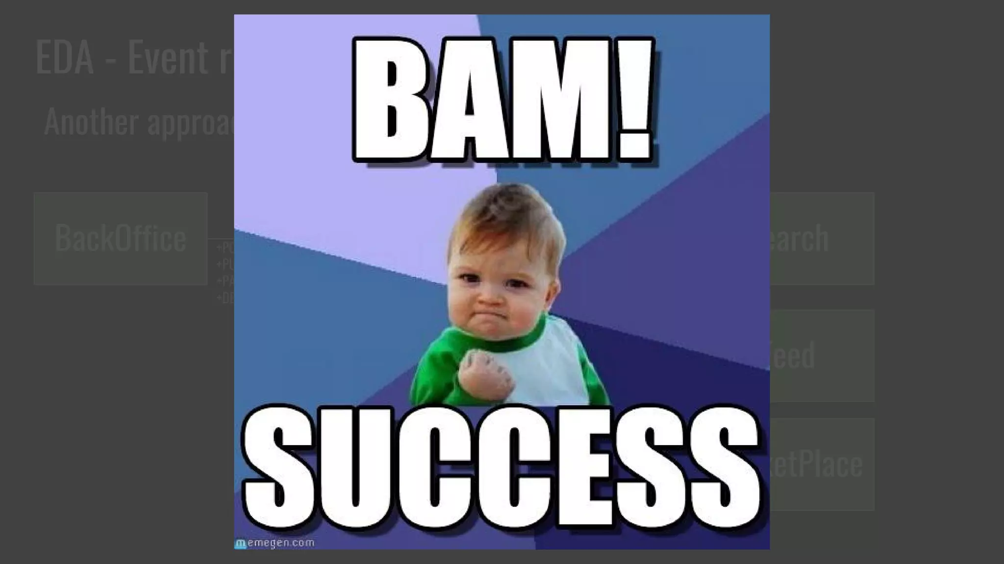 EDA - Event reactions
Another approach
BackOffice Catalog+POST
+PUT
+PATCH
+DELETE
Product
Search
Product
Feed
MarketPlace+GET
Product
+GET
+GET
Product
 