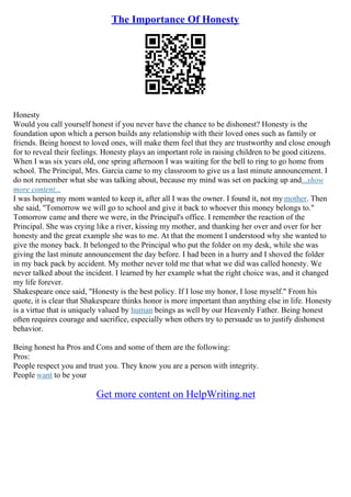 Essay About Honesty | PDF