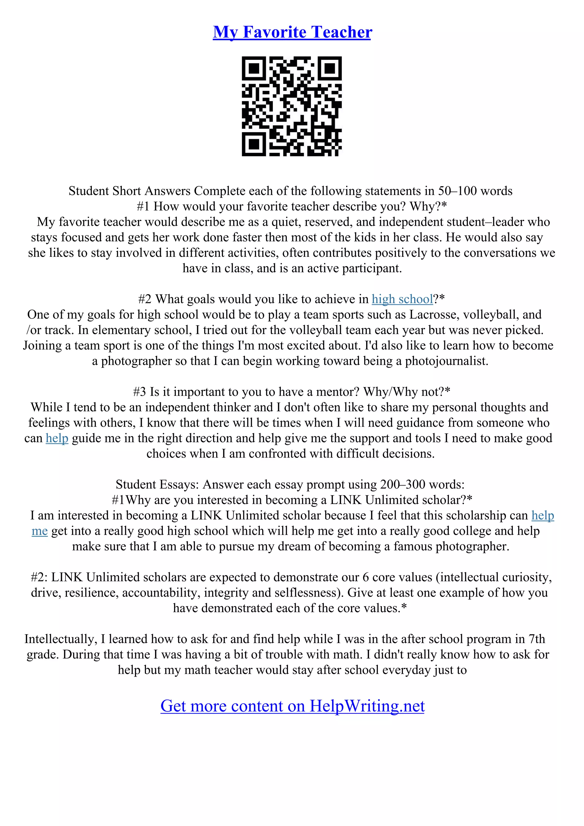 Essay About My Favourite Teacher | PDF