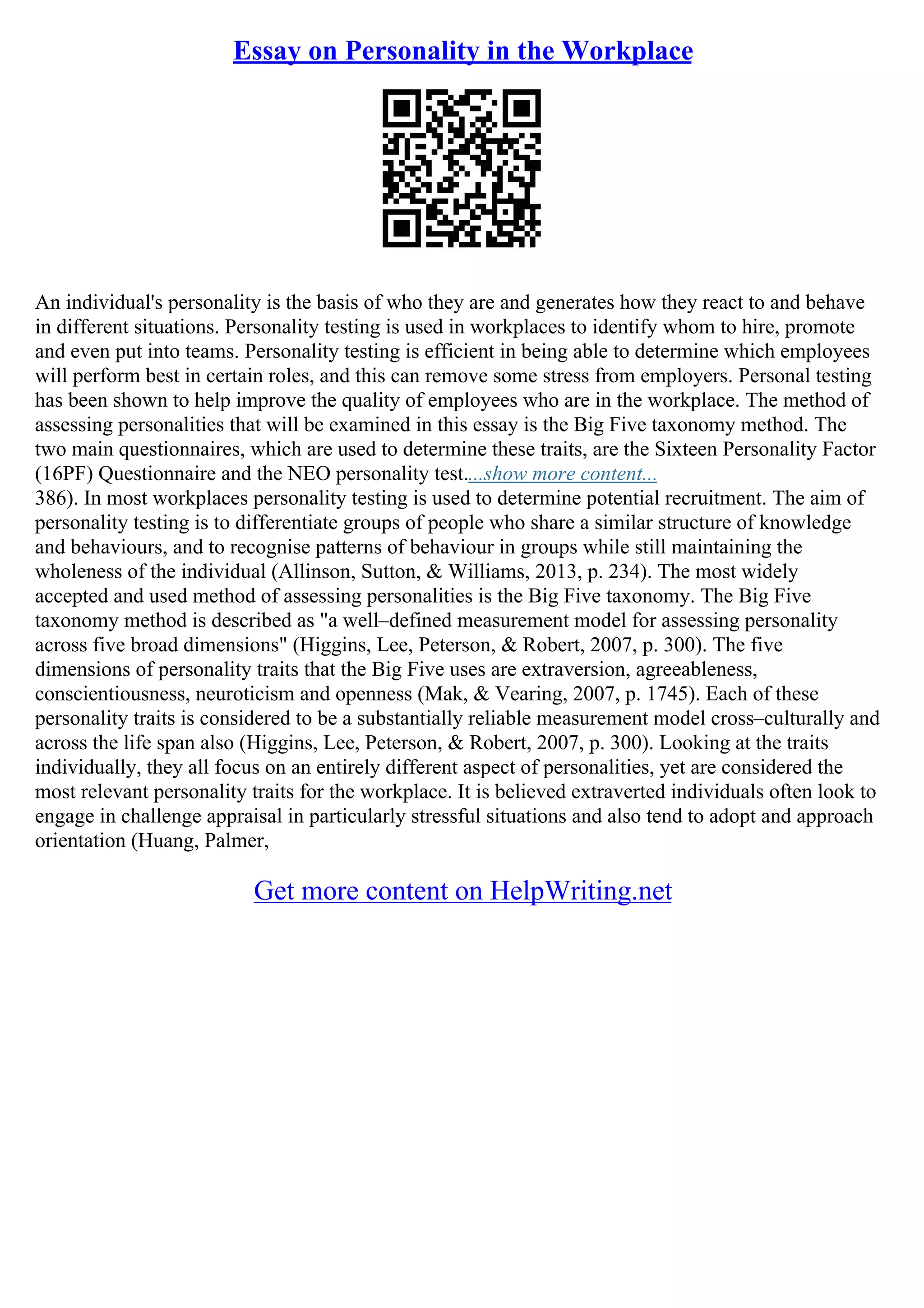 Essay About Personality PDF