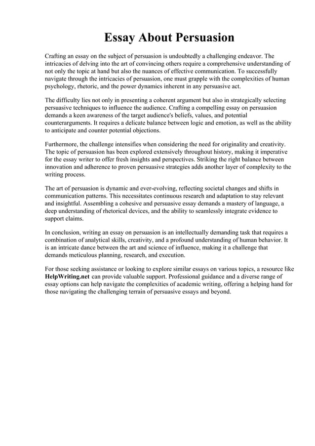 Essay About Persuasion. . Persuasive Essay Examples Preview | PDF