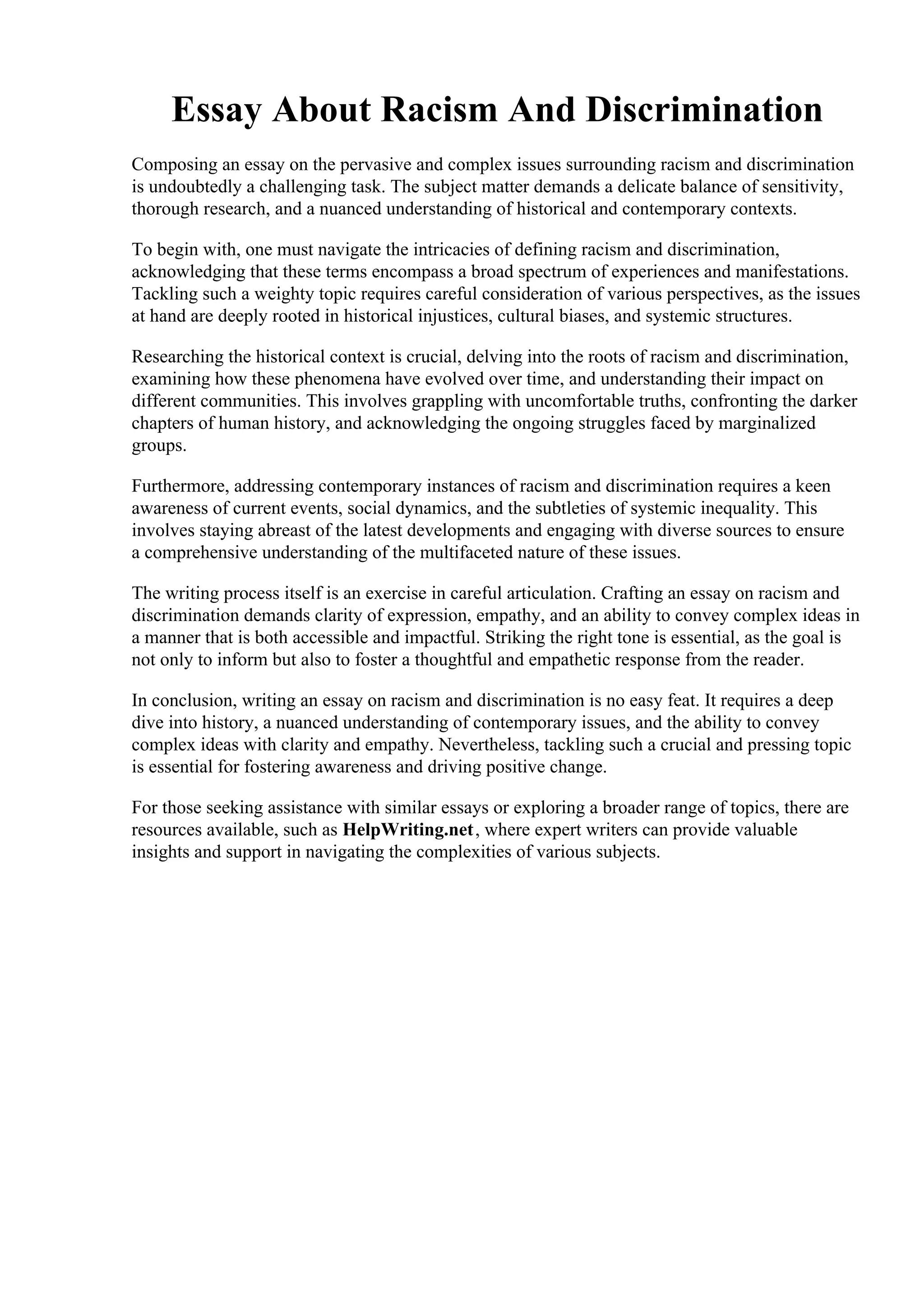 Aboy Rasm Essay About Racism And Discrimination | PDF