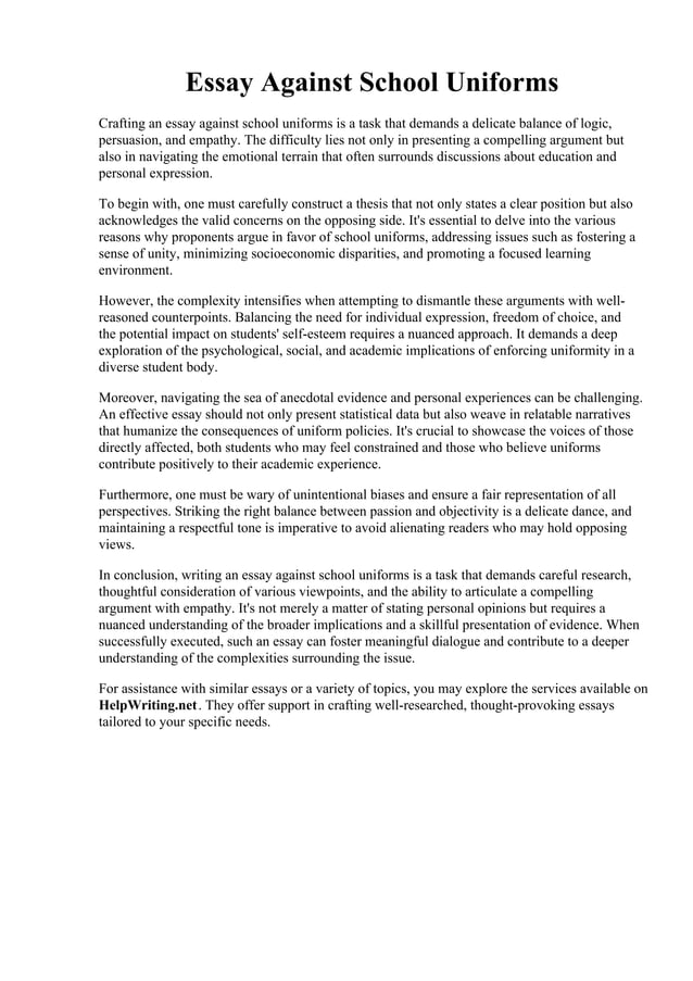 Essay Against School Uniforms. Argumentative Essay Against School