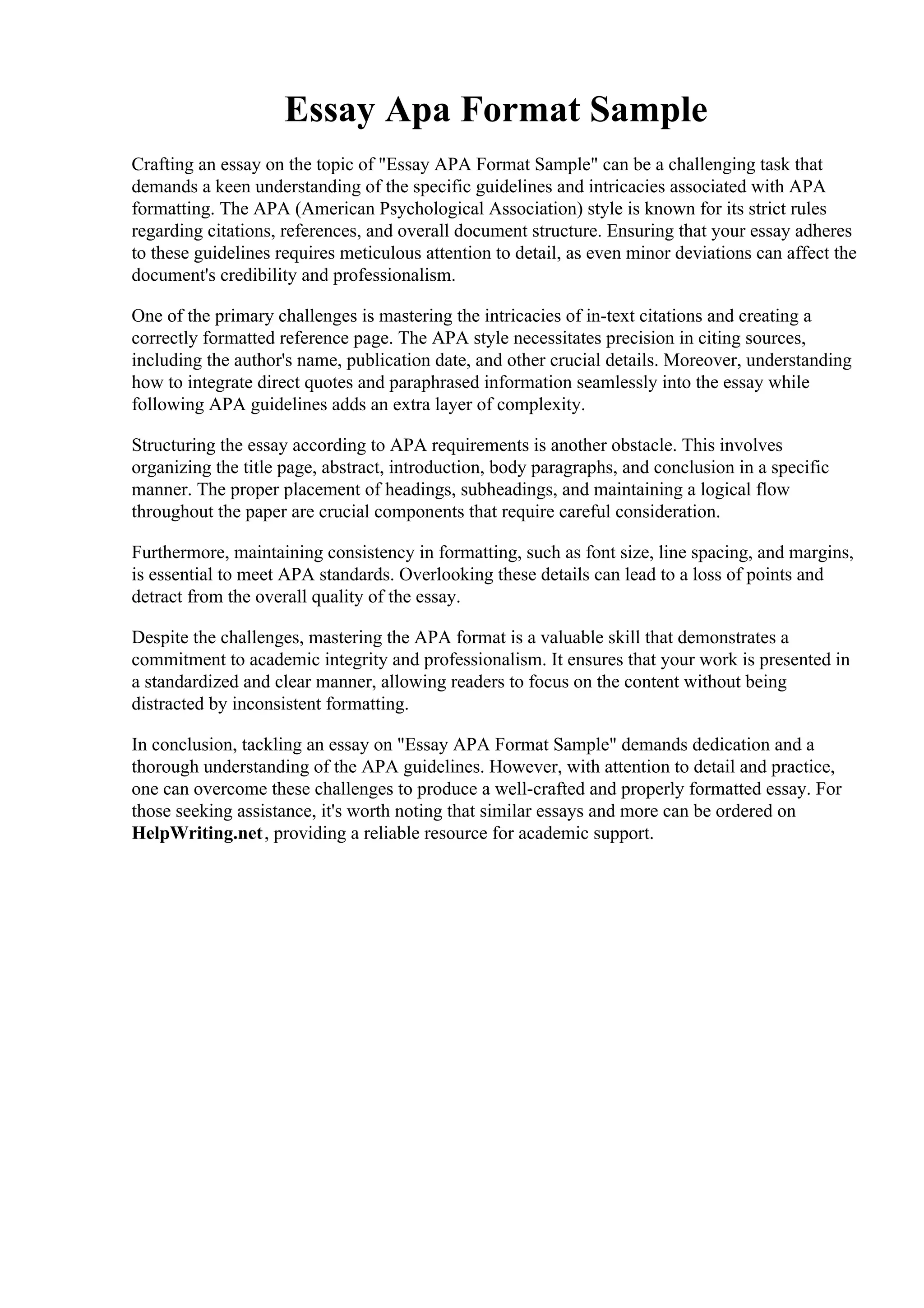 Essay Apa Format Sample. APA Essay Template sample, Bookwormlab | PDF